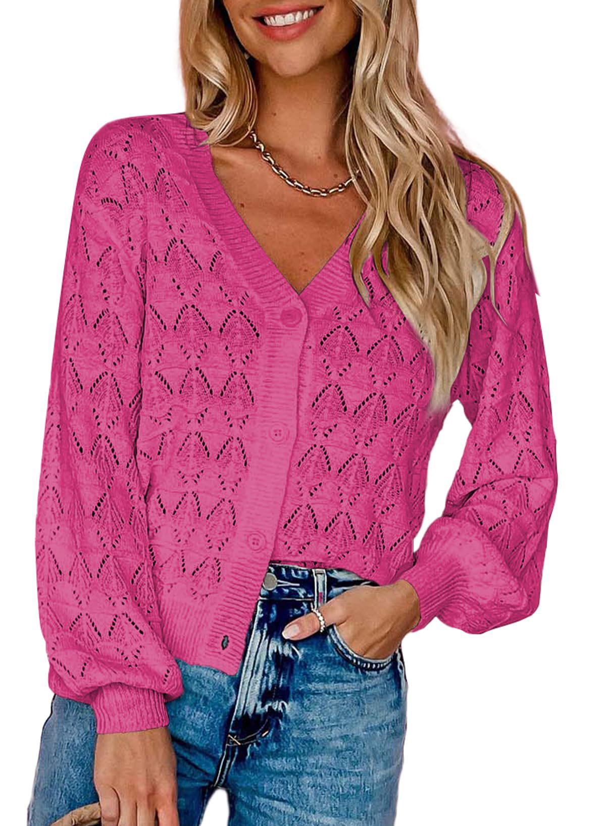 Women’s Long Sleeve V-Neck Knit Sweater Cardigan in 7 Colors S-2XL - Wazzi's Wear