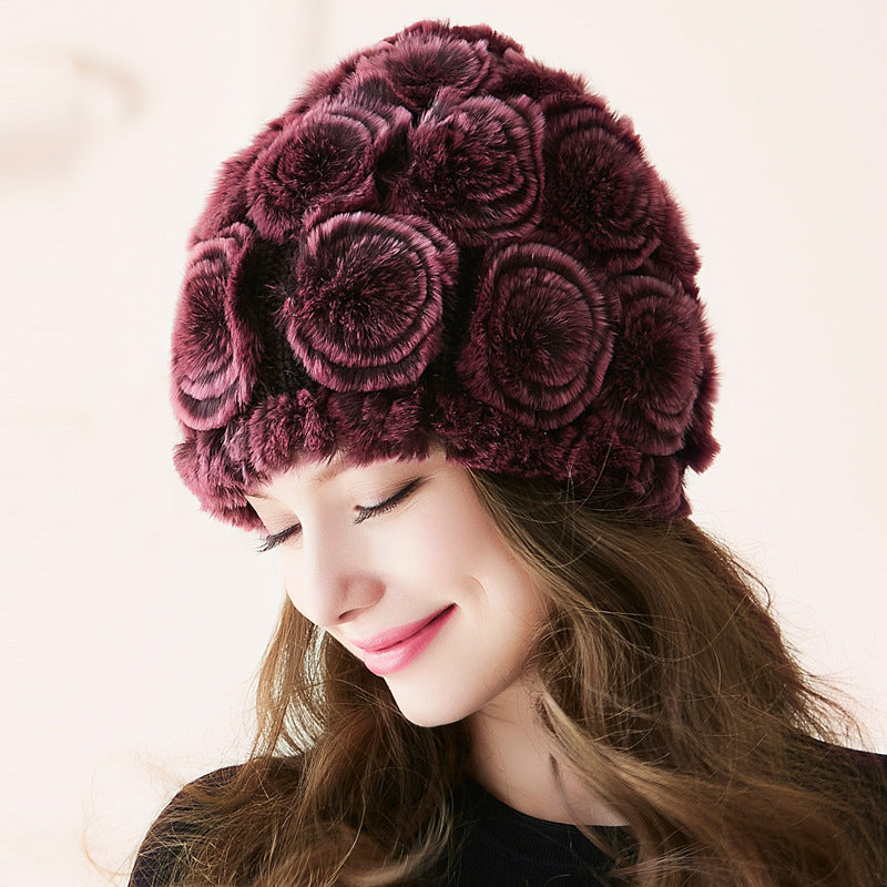 Women’s Fur-Lined Toque with Floral Design