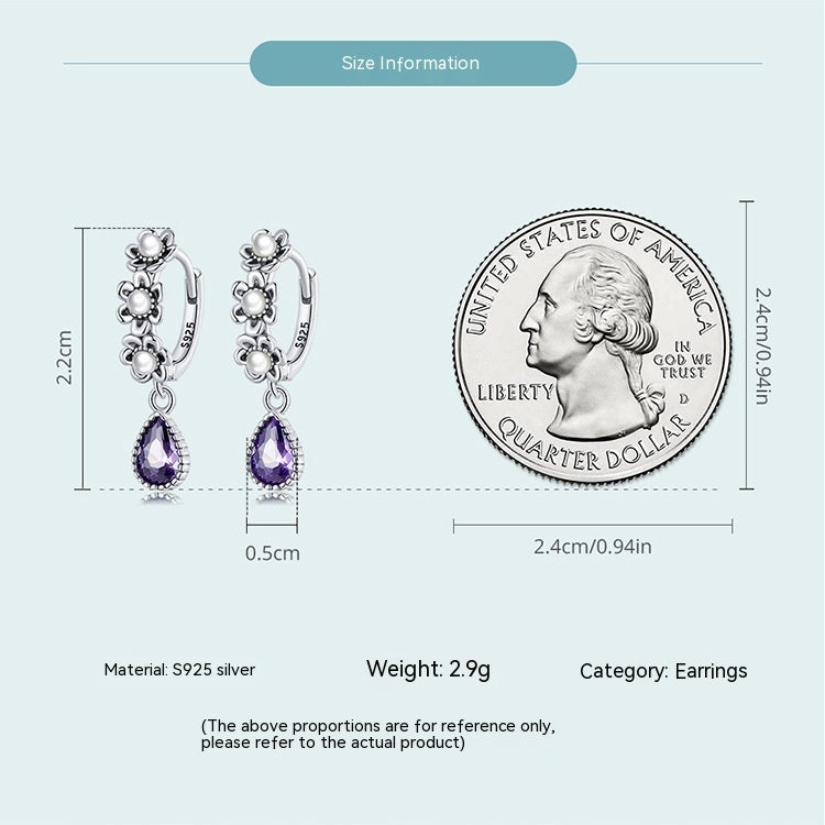 Sterling Silver Purple Zircon Flower Drop Earrings - Wazzi's Wear