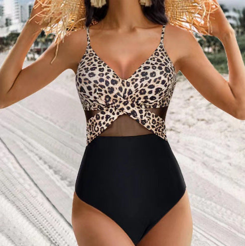 Women’s Halter Neck Cross-Strap One Piece Swimsuit