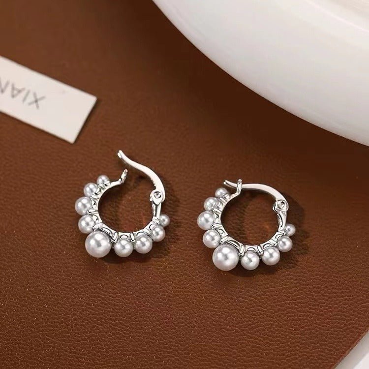 Silver Pearl Hoop Earrings