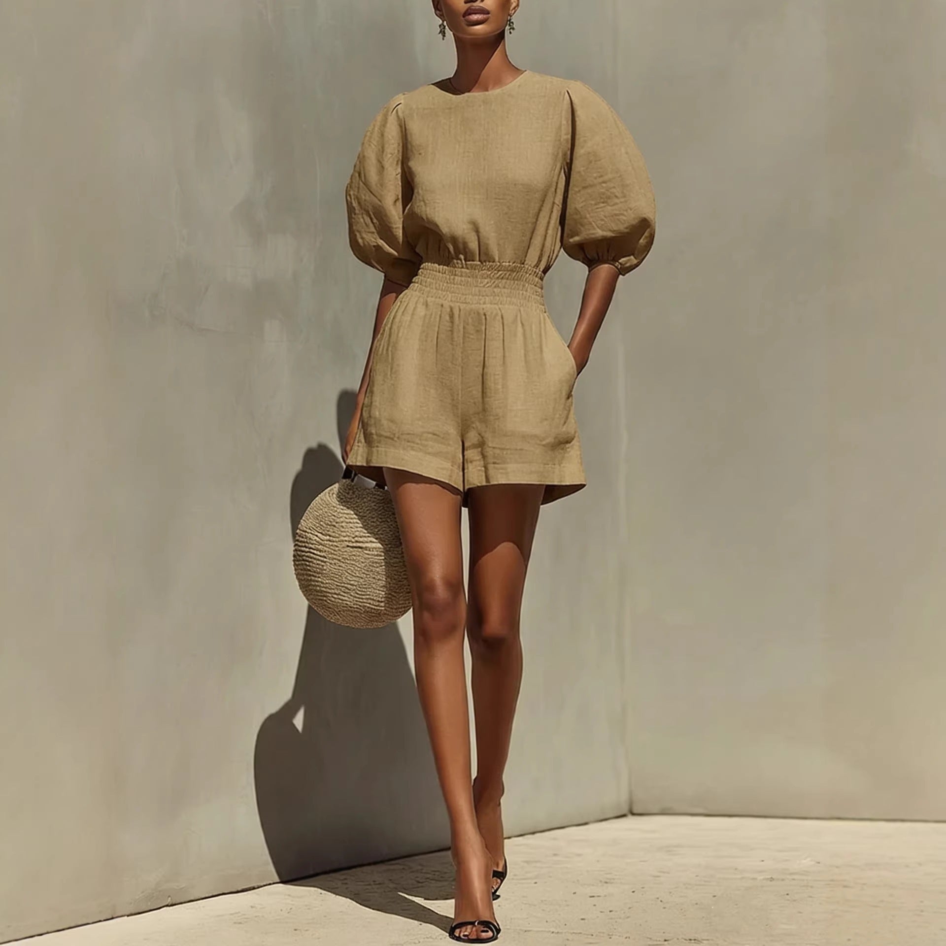 Women's Puff-Sleeve Casual Fashionable Comfortable Set