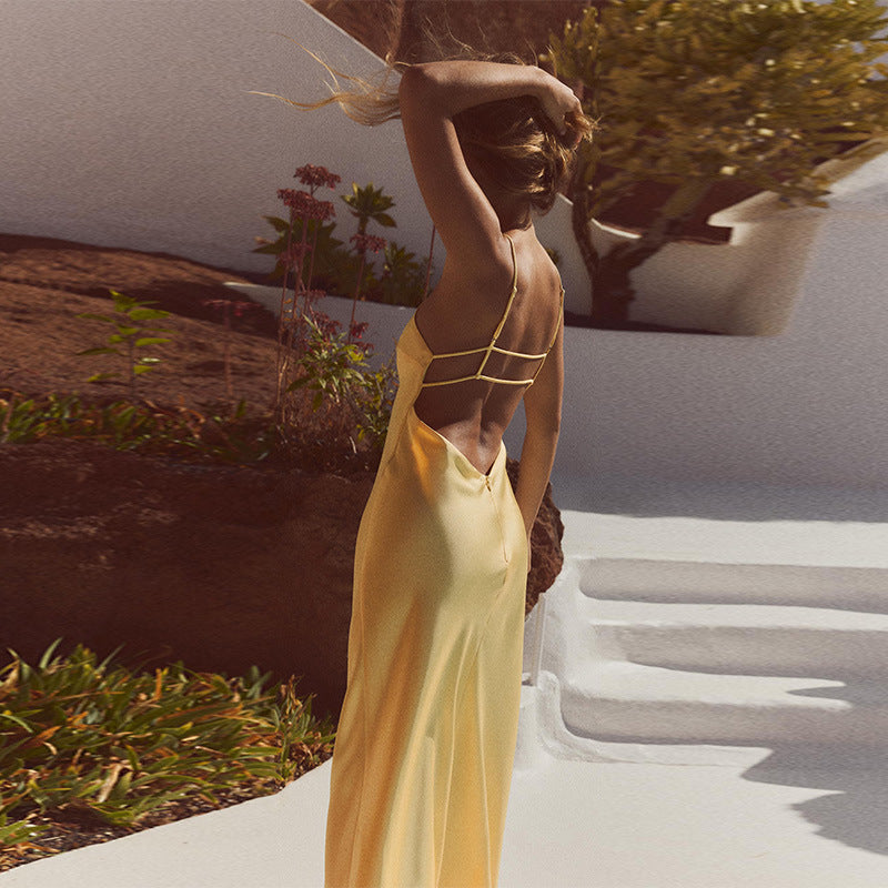 New Celebrity-Style Silk-Satin Slip Dress