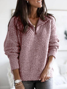 Women’s Long Sleeve Pullover Sweater with Zipper in 6 Colors S-5XL - Wazzi's Wear