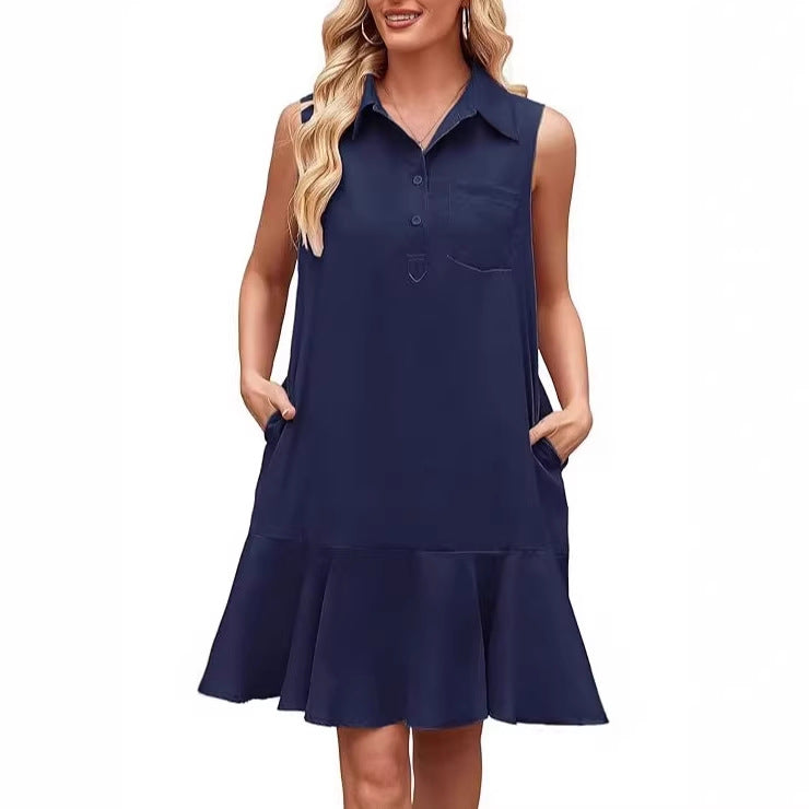 Women's Sleeveless Shirt Dress Solid Color