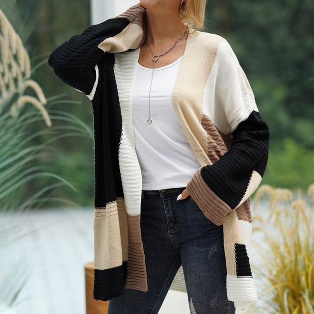 Women's Colorblock Knit Cardigan Sweater in 6 Colors S-XL - Wazzi's Wear