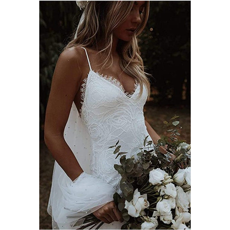 Women's Sleeveless Backless Mermaid Wedding Dress with Spaghetti Straps and Train Sizes 2-26W