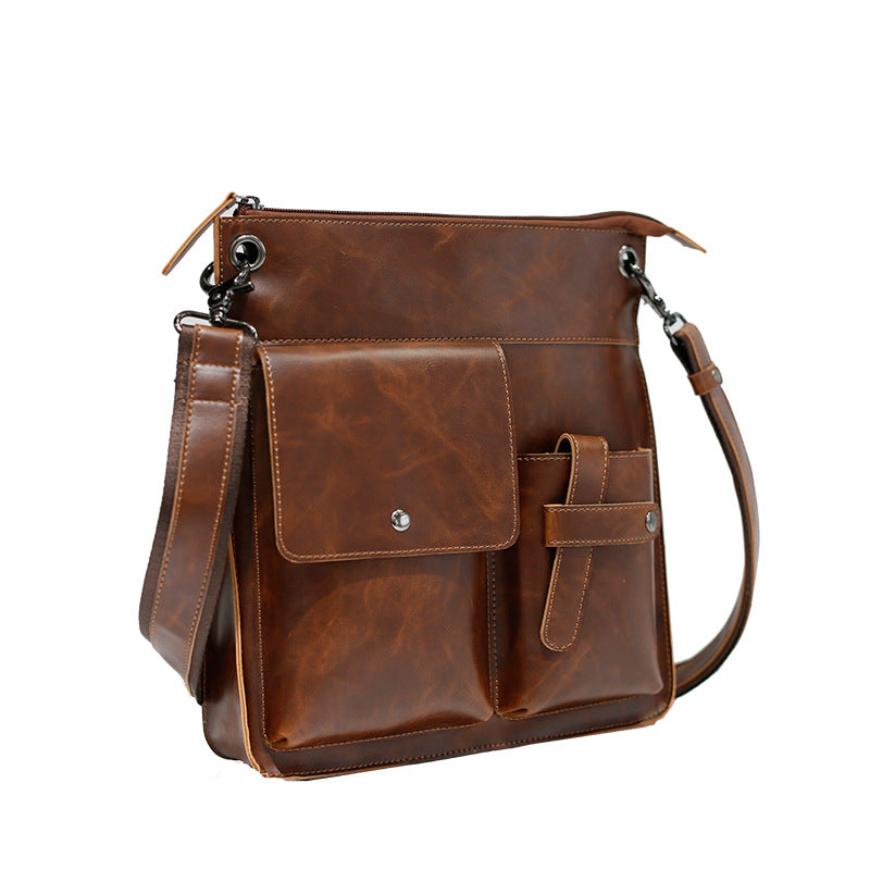 Men’s Brown PU Leather Shoulder Messenger Bag with Zipper - Wazzi's Wear