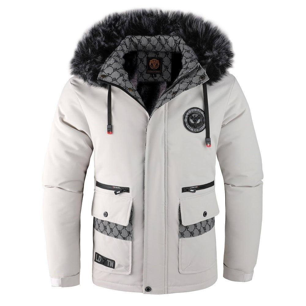 Men's Jacket with Fur-Lined Detachable Hood