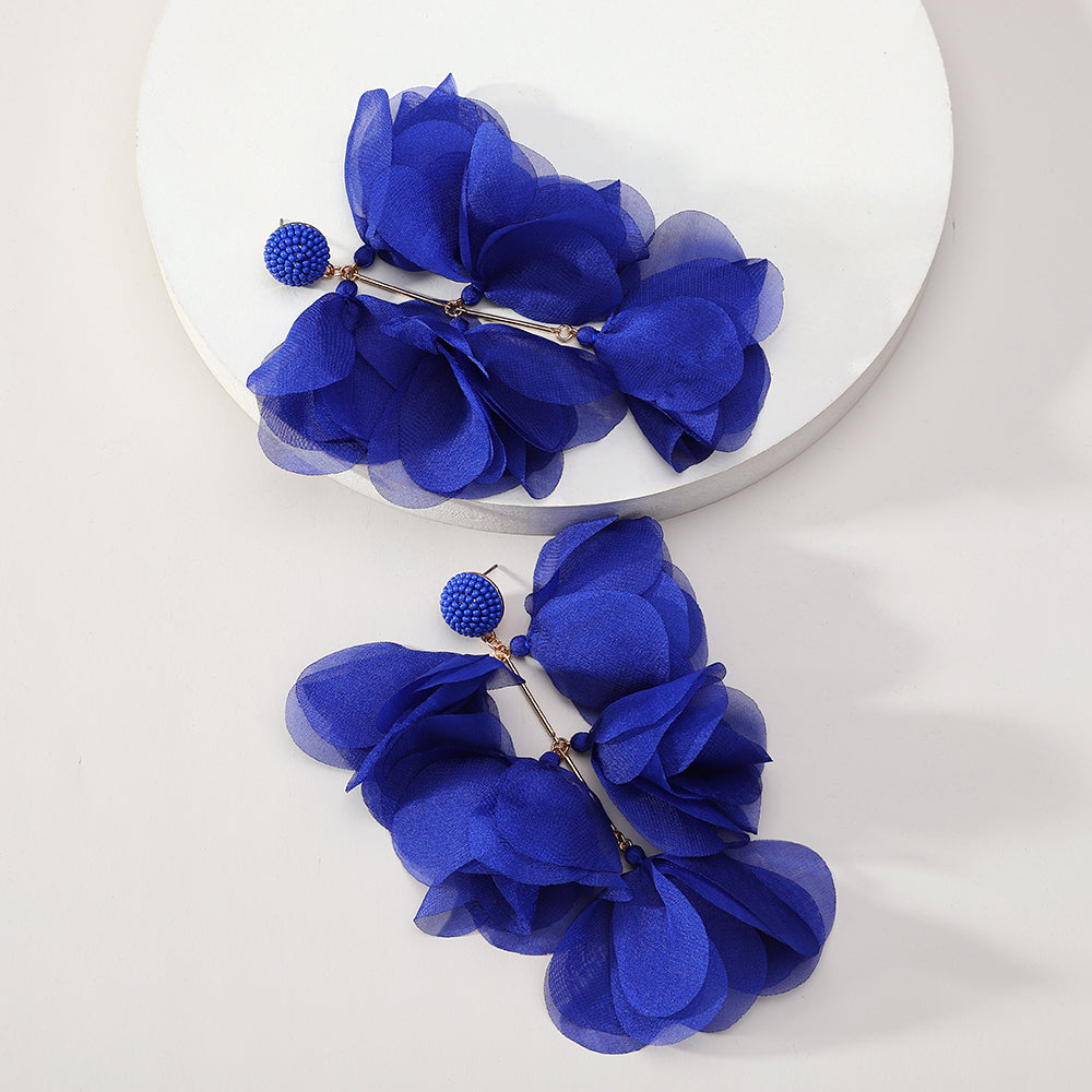 Long Fabric Chiffon Petal Tassel Earrings For Women Bohemian Handmade Jewelry Perfect For Summer Party Tropical Beach Vacation