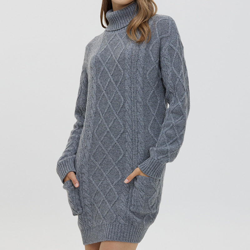 Women's Fashion Mid-length Woolen Sweater Dress
