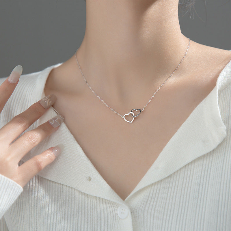 Interlocking Double Heart Gold or Silver Necklace - Wazzi's Wear