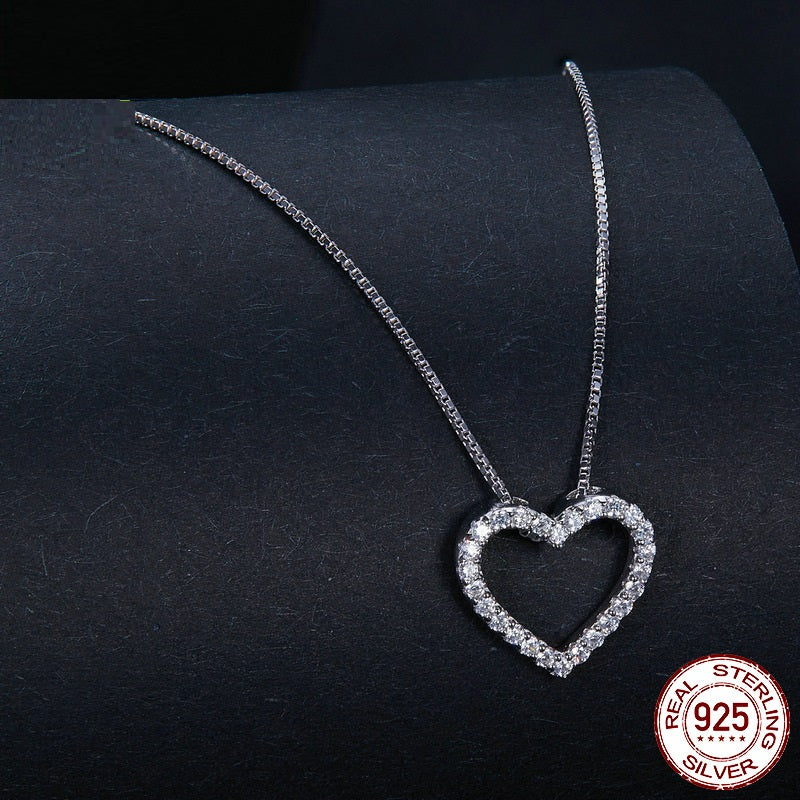 Sterling Silver Necklace with Heart-Shaped Moissanite Pendant - Wazzi's Wear