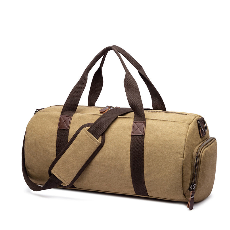 Solid Colour Canvas Gym Bag with Independent Shoe Compartment