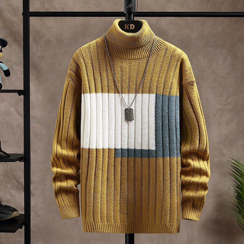 Men's Colorblock Ribbed Turtleneck Sweater