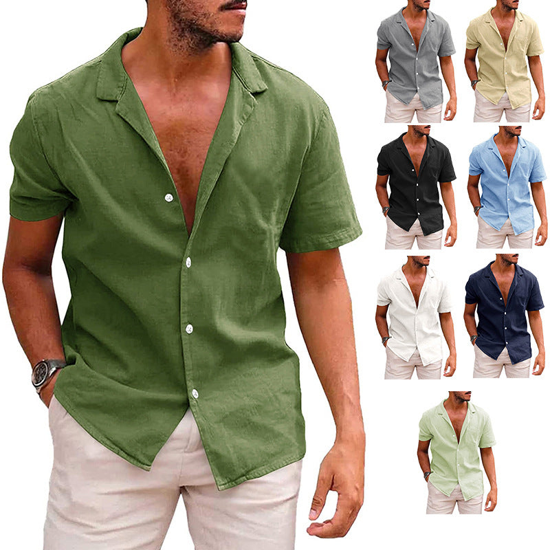 Men's Casual Button Down Short Sleeve Linen Top in 8 Colors - Wazzi's Wear