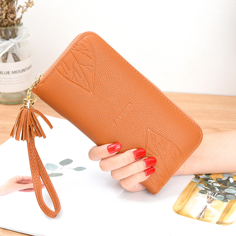 Women’s Multifunctional Leather Wallet with Tassel in 4 Colors - Wazzi's Wear