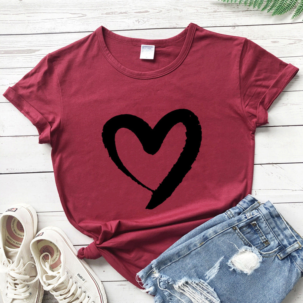 Women’s Short Sleeve Top with Heart in 7 Colors S-3XL - Wazzi's Wear