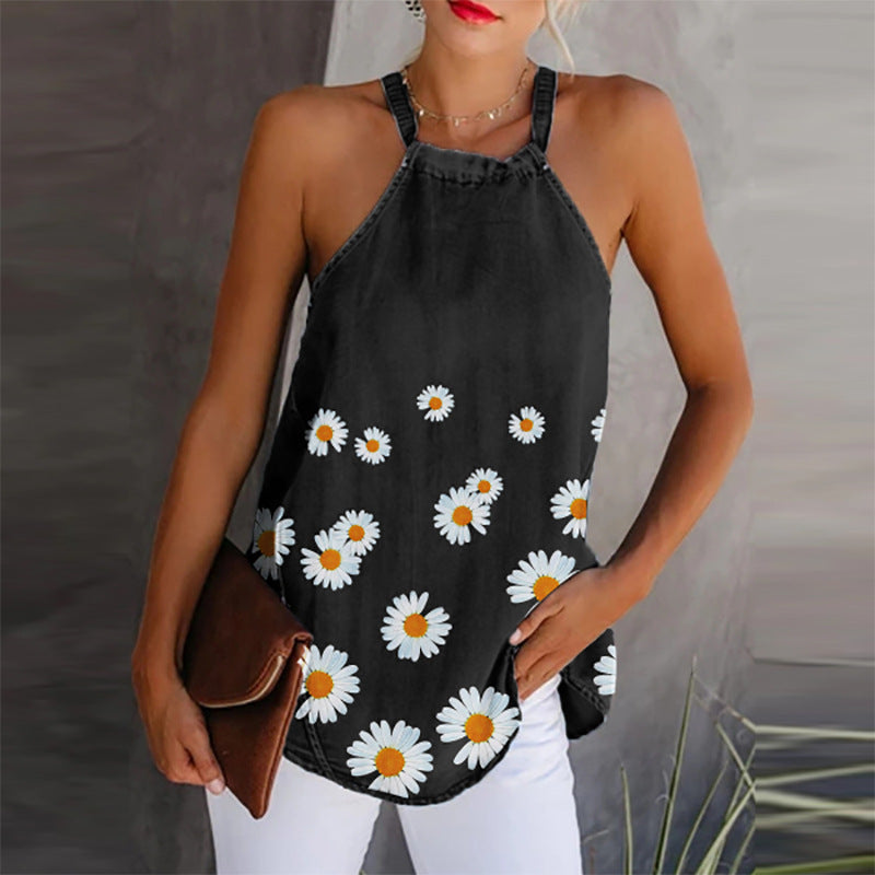 Women’s Denim Camisole Top with Daisies in 2 Colors S-3XL - Wazzi's Wear