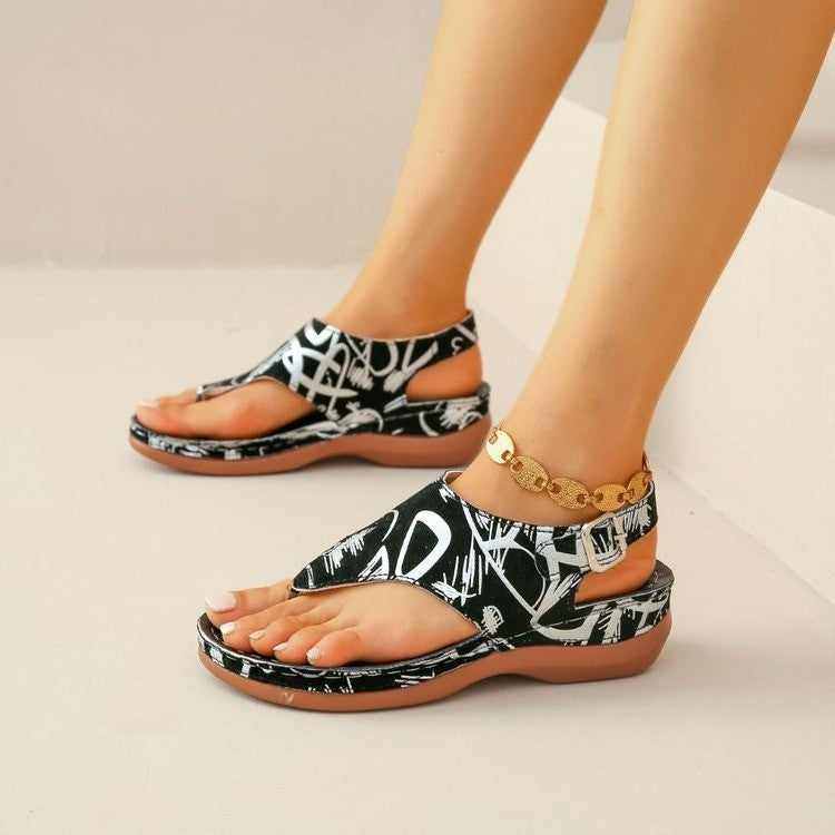 Women’s Printed Flat Heel Roman Sandals with Ankle Strap in 3 Patterns