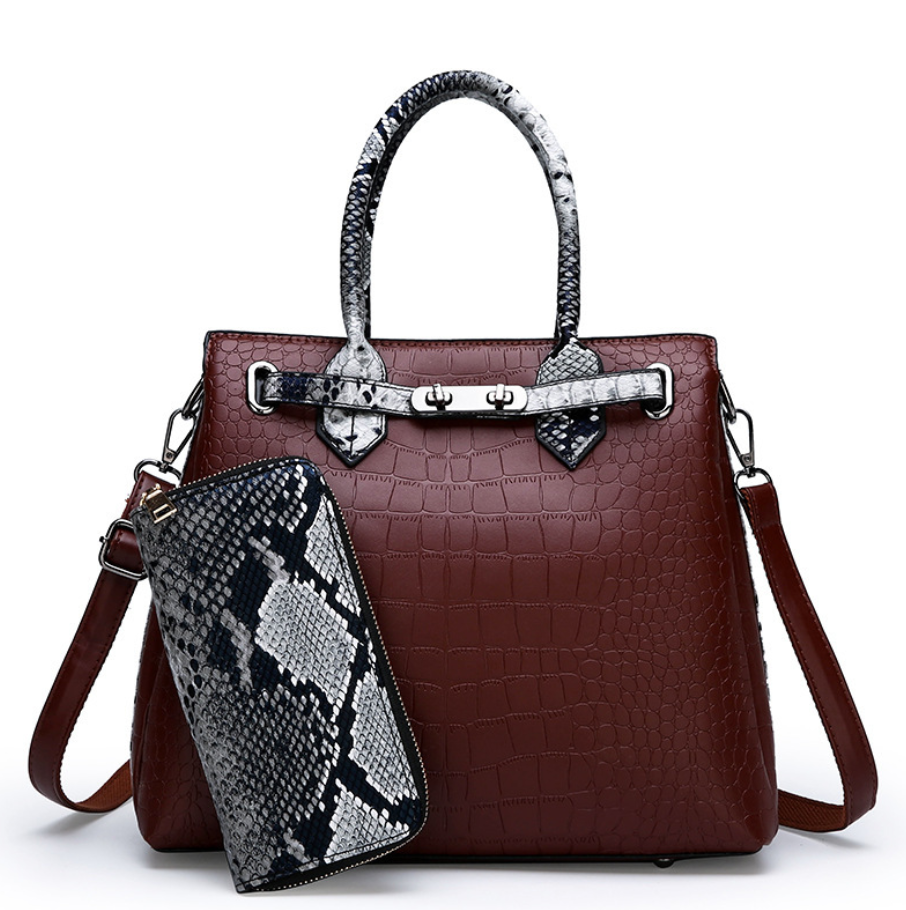 Women’s Leather Hand Shoulder Bag with Snake Print in 4 Colors - Wazzi's Wear