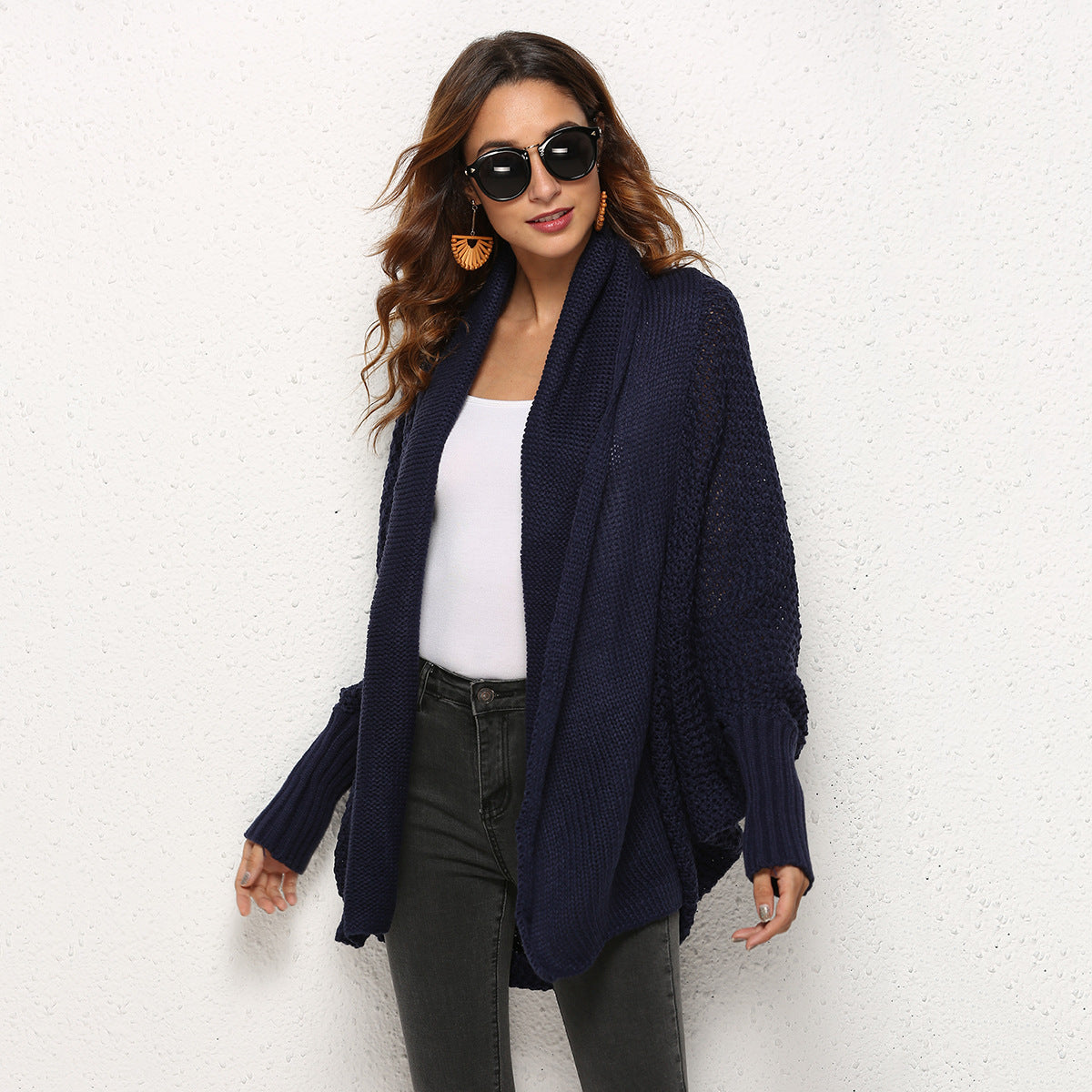 Women's Cardigan with Long Bat Sleeves