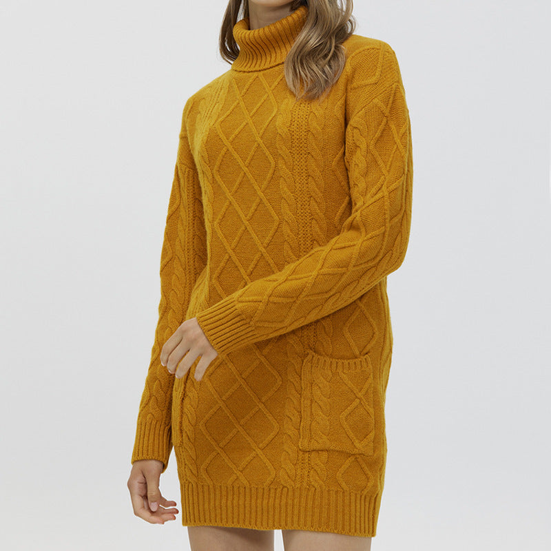 Women's Fashion Mid-length Woolen Sweater Dress