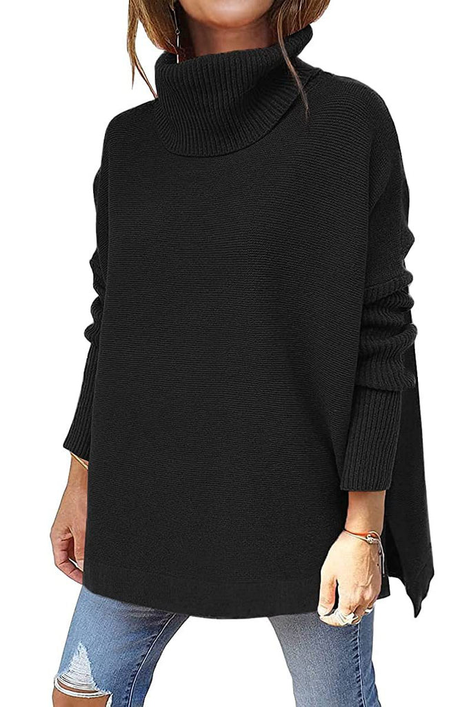 Women’s Mid Length Batwing Pullover Sweater with Side Slits in 9 Colors S-2XL - Wazzi's Wear