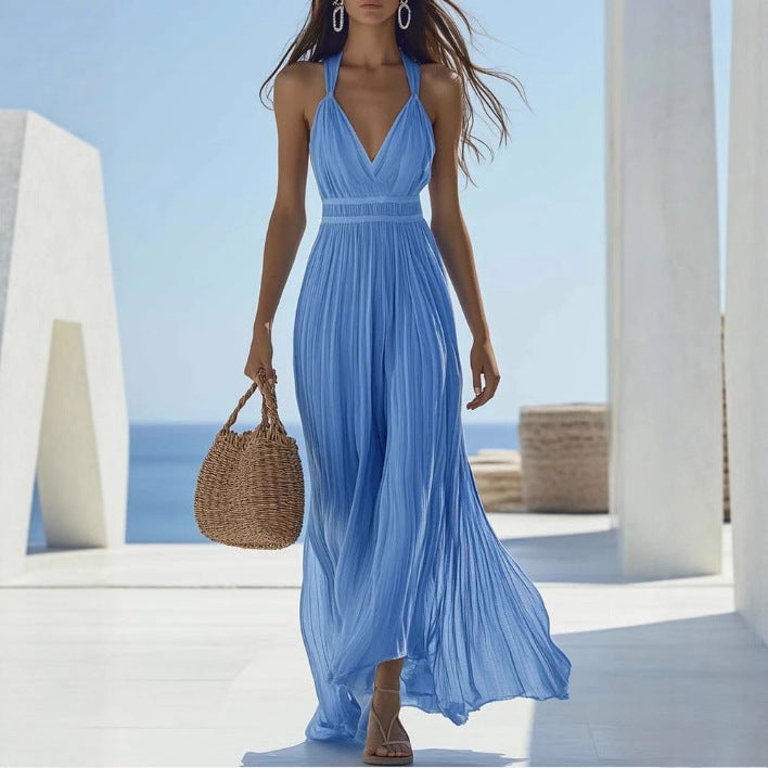 Womens Light Blue Chiffon Maxi Dress