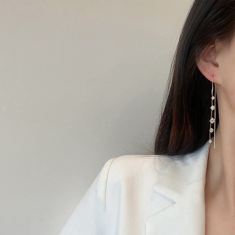 Women’s Long Tassel Earrings with Rhinestones - Wazzi's Wear