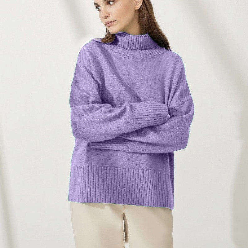 High Collar Loose Knitted Top Sweaters Women's Clothing