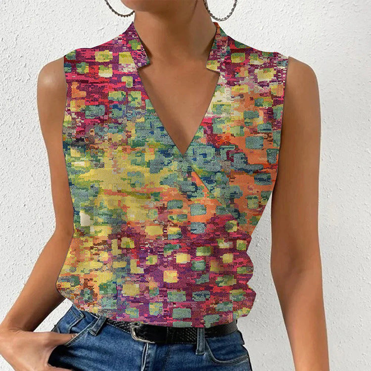 Women’s V-Neck Printed Sleeveless Top