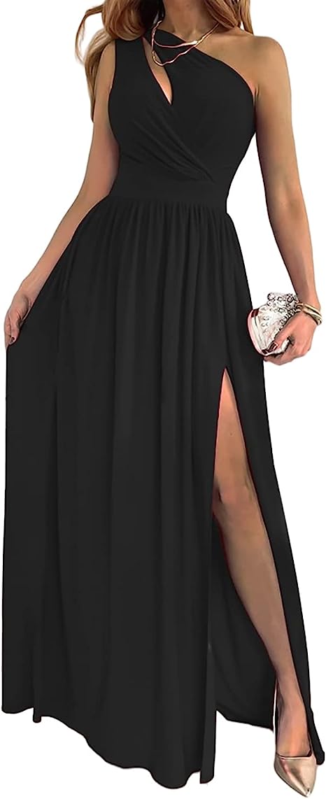 Women's Sleeveless One Shoulder Cutout Cocktail Maxi Dress in 3 Colors S-3XL - Wazzi's Wear