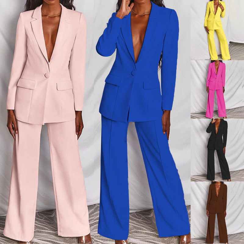 Women's Business Suit with Long Sleeves and Wide Legs in 8 Colors S-XXXL - Wazzi's Wear