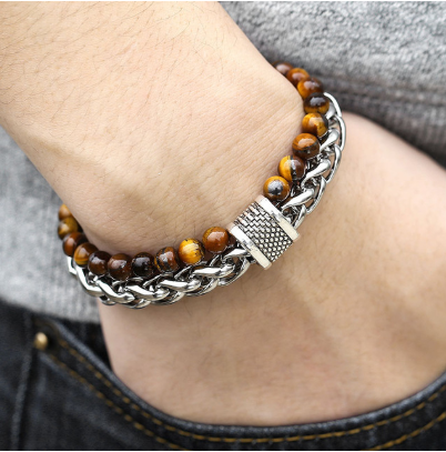 Stainless Steel Bracelet with Natural Stones - Wazzi's Wear