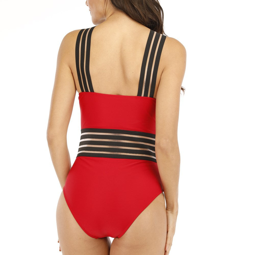 Women’s One Piece Swimsuit with Mesh in 2 Colors S-XL - Wazzi's Wear