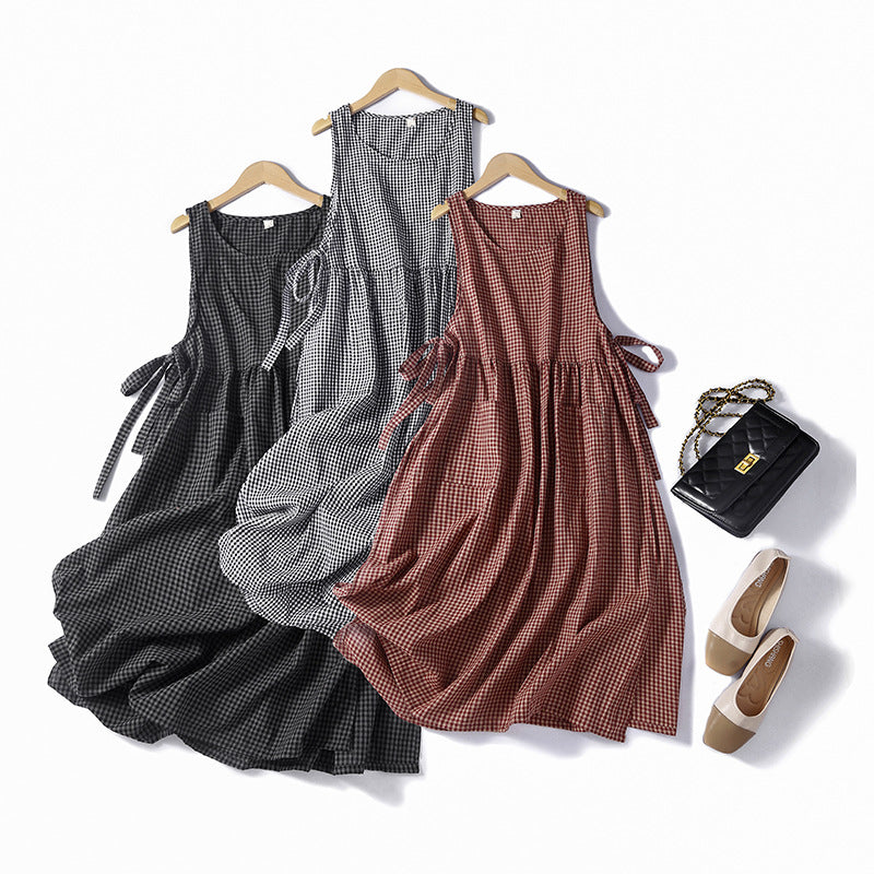 Women’s Sleeveless Checkered Midi Dress in 3 Colors M-2XL - Wazzi's Wear