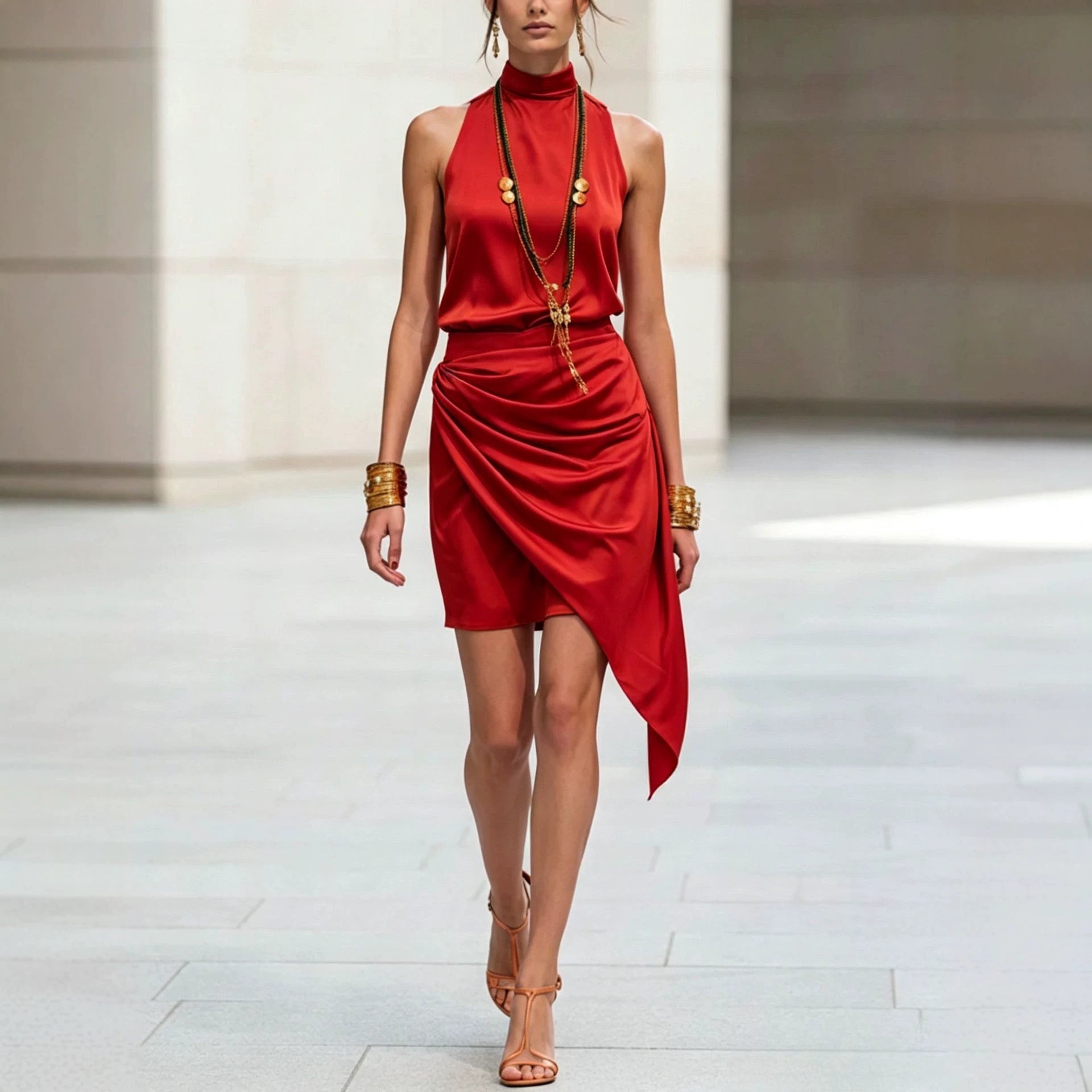 Sleeveless Double-layer Asymmetrical Hem Mini Skirt