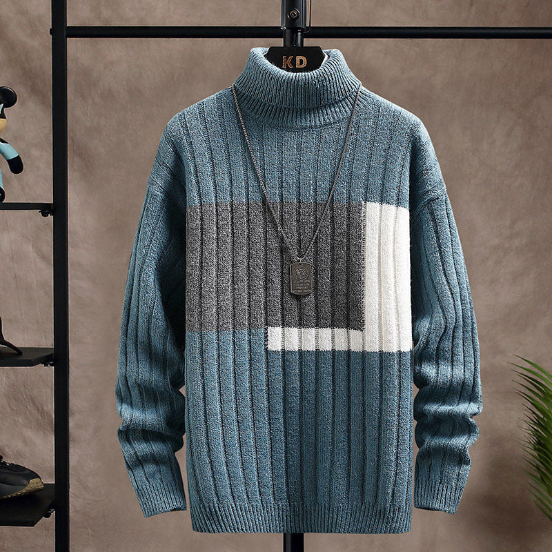 Men's Colorblock Ribbed Turtleneck Sweater