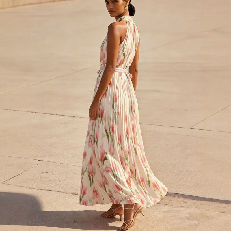 Womens Swing-Style Halterneck Printed Dress