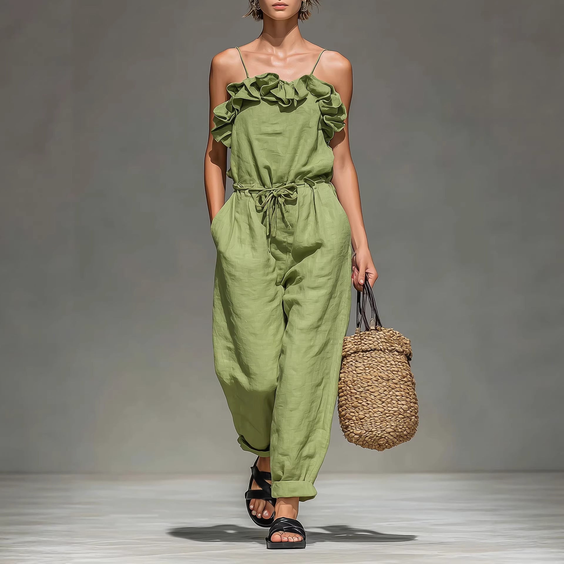 Women's Off-Shoulder Ruffled Wide-Leg Jumpsuit