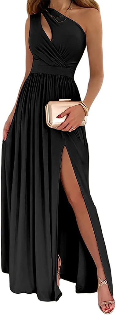 Women's Sleeveless One Shoulder Cutout Cocktail Maxi Dress in 3 Colors S-3XL - Wazzi's Wear