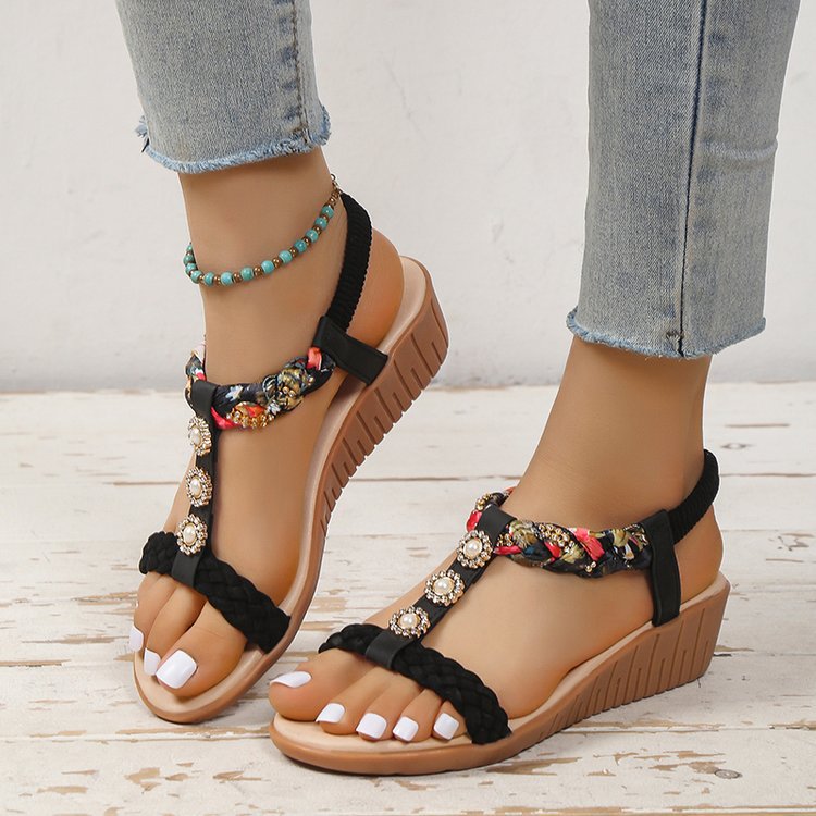 Women's Boho Sandals with Woven Straps in 4 Colors - Wazzi's Wear