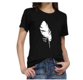 Women’s Feather Print Short Sleeve Top in 2 Colors XS-4XL - Wazzi's Wear