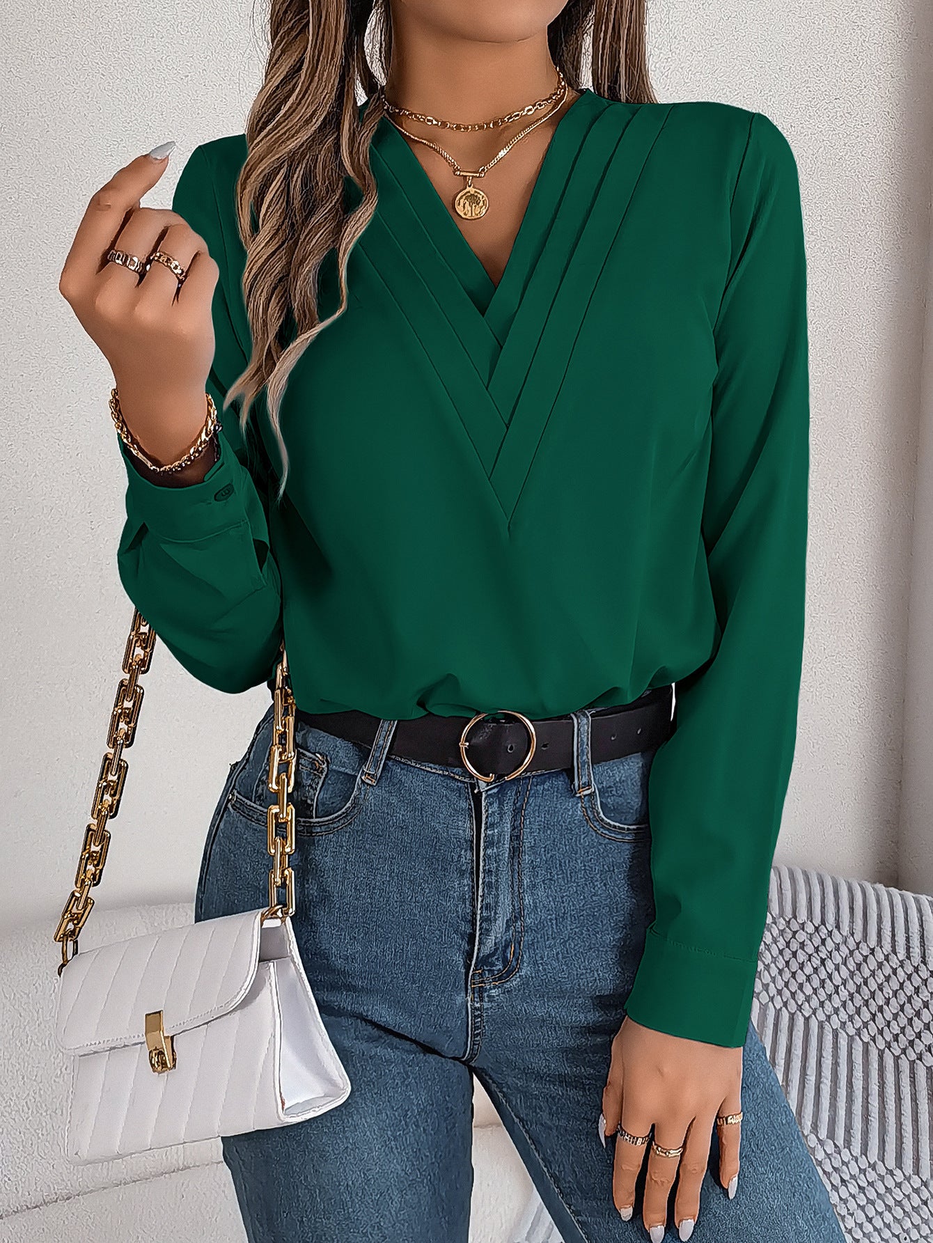 Women’s Elegant V-Neck Long Sleeve Blouse