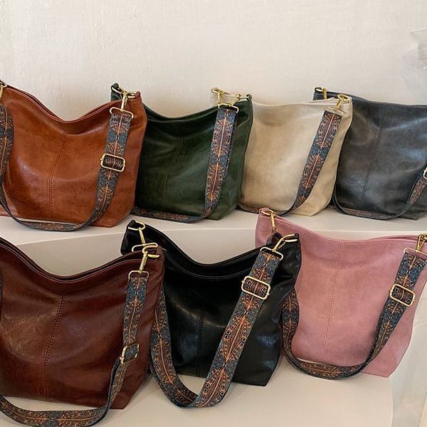Women’s Shoulder Messenger Bag with Patterned Wide Adjustable Strap in 7 Colors - Wazzi's Wear