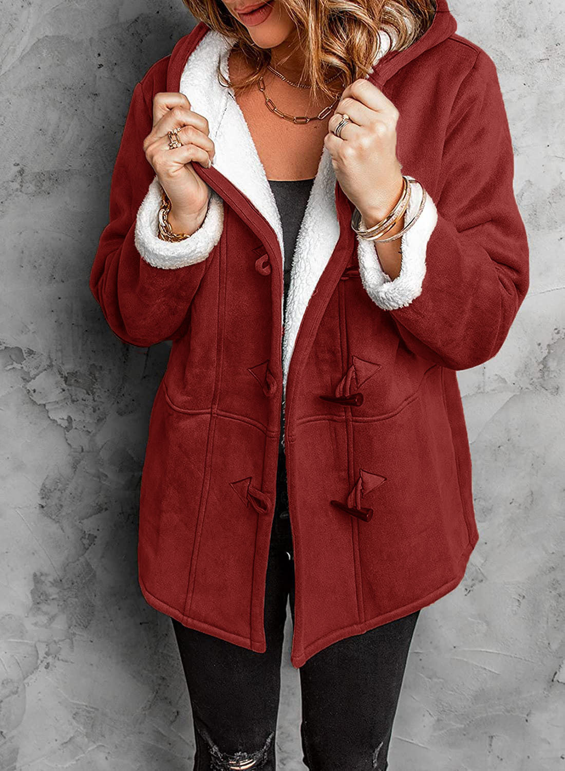 Warm and Cozy Plush Hooded Mid-Length Women’s Coat