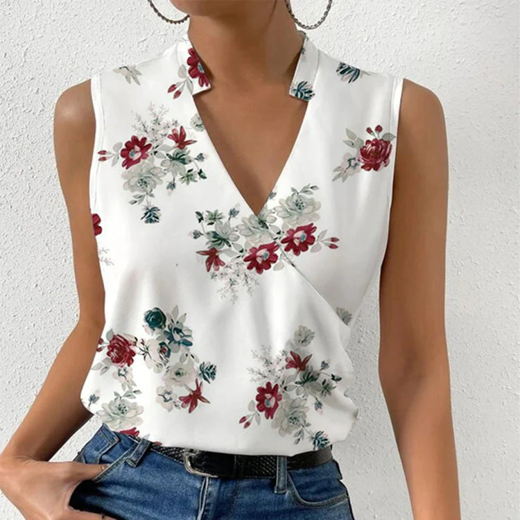 Women’s V-Neck Printed Sleeveless Top