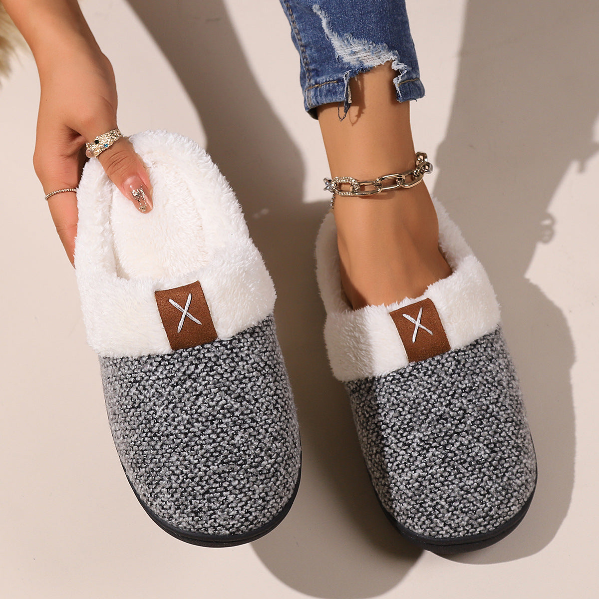 Open Heel Thick Plush Slippers