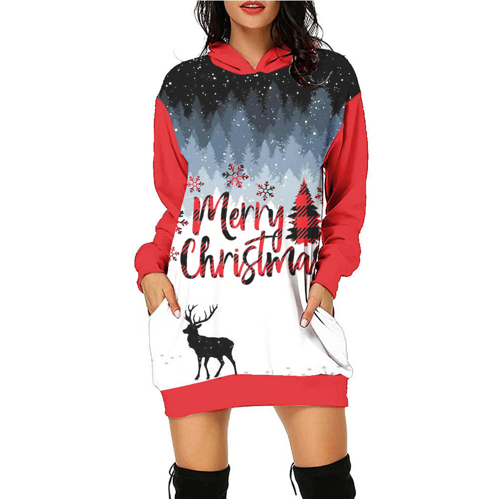 Women's Fashion Casual Printing Christmas Holiday Party Sweater Dress